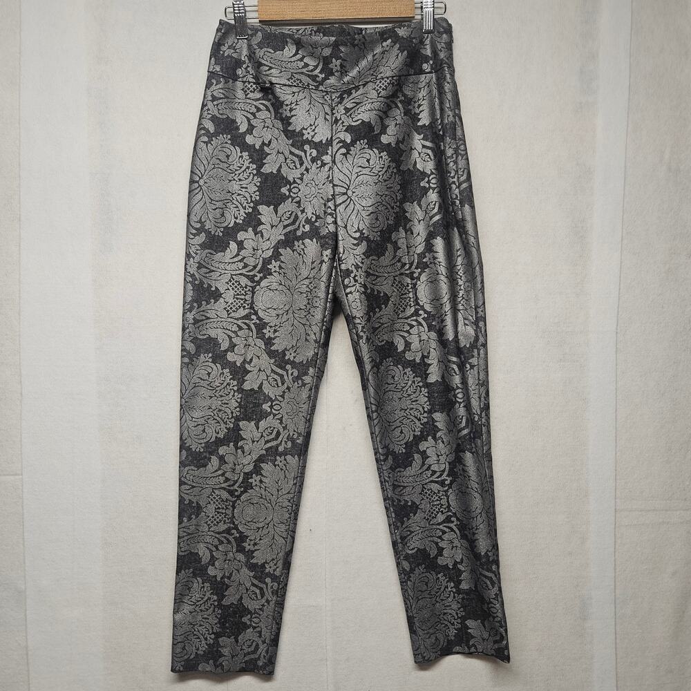 Joseph Ribkoff Black Grey Damask Floral Print Trousers Pants Women's Size 8
